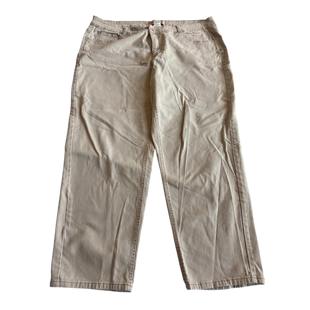 JMS Stretch Classic Denim Women Khaki Pants Size 24W Tan Straight Casual Outdoor